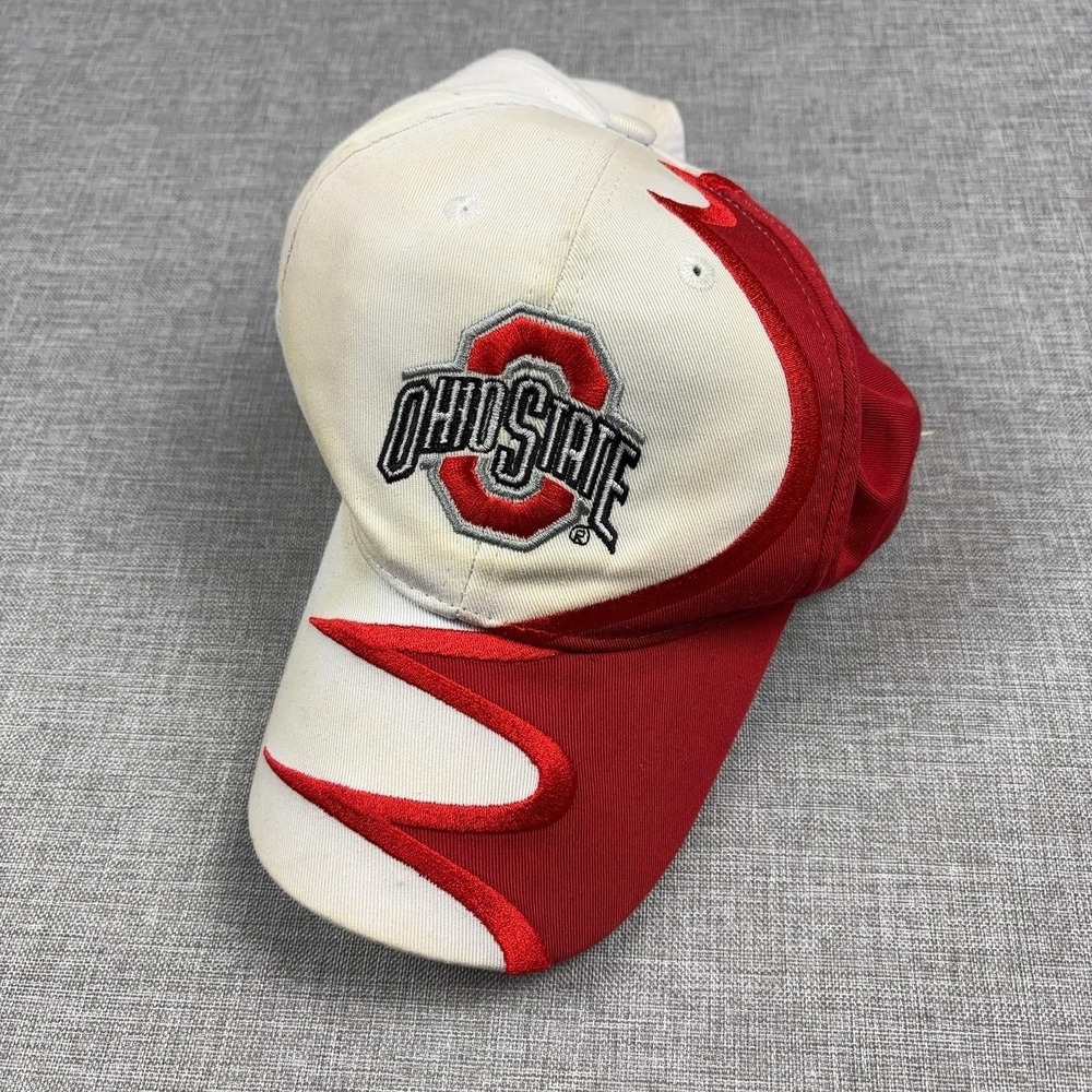 Ohio State Buckeyes Flame Swoosh Hat Cap Strap Back Mens Red White NCAA Football